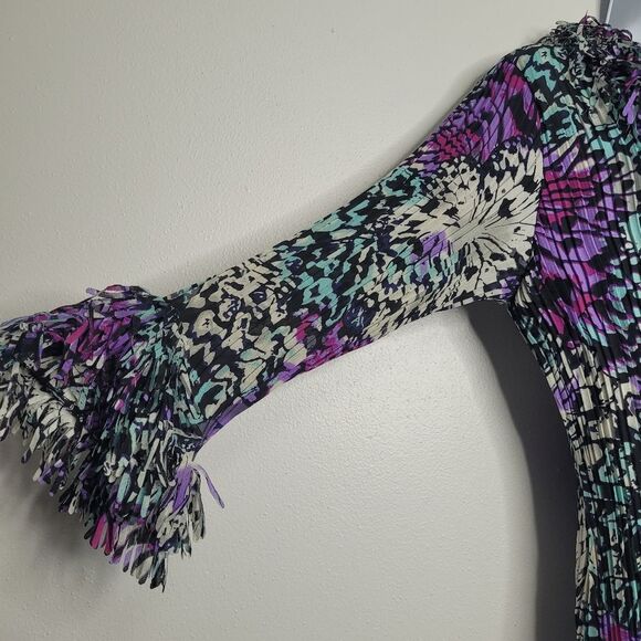 Vintage abstract print pleated fringe art to wear quirky electric top size 1x - Picture 3 of 7